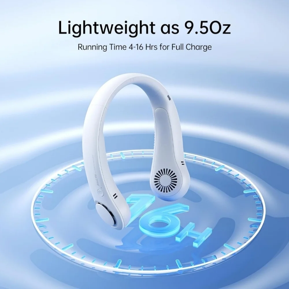 NEW! JISULIFE Portable Neck Fan, Hands-Free Bladeless, 5 Speeds, Rechargable